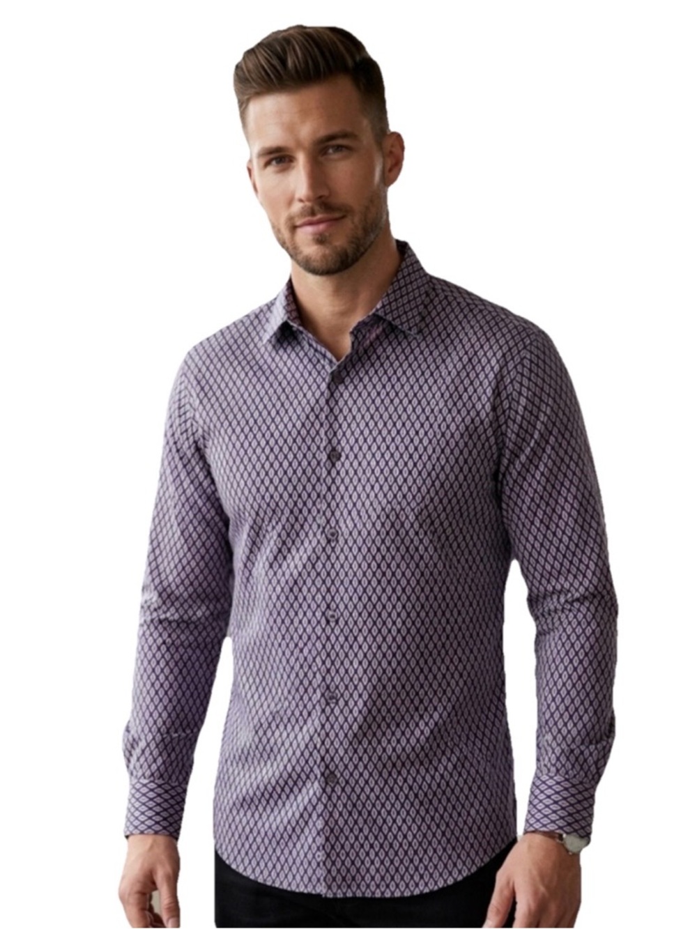 Equipment Men's Purple & Black Long Sleeve Geometric Pattern Shirt Size Medium